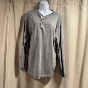 Basic Editions Mens Gray Henley Long Sleeve Buttoned Casual Shirt XL Extra Large